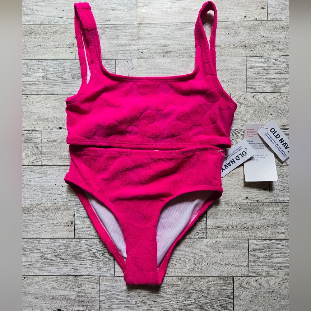 Old Navy Textured Floral Terry Square Neck Bikini Swim Set For Girls